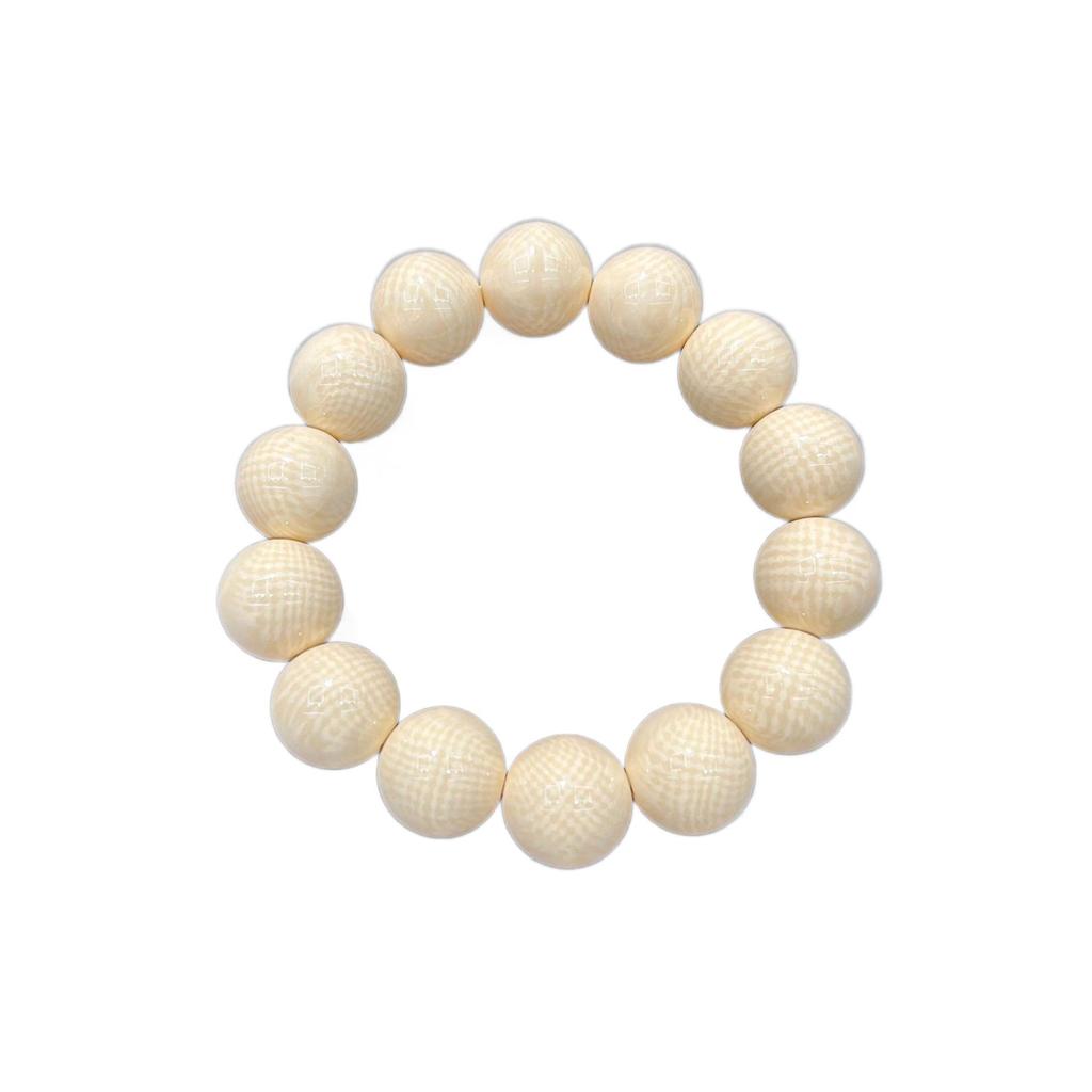 Erkek Budist Tesbih Bileklik - Izgara Desenli Taklit Mamut Fildişi, Tek Tur, Edebi El Sanatı