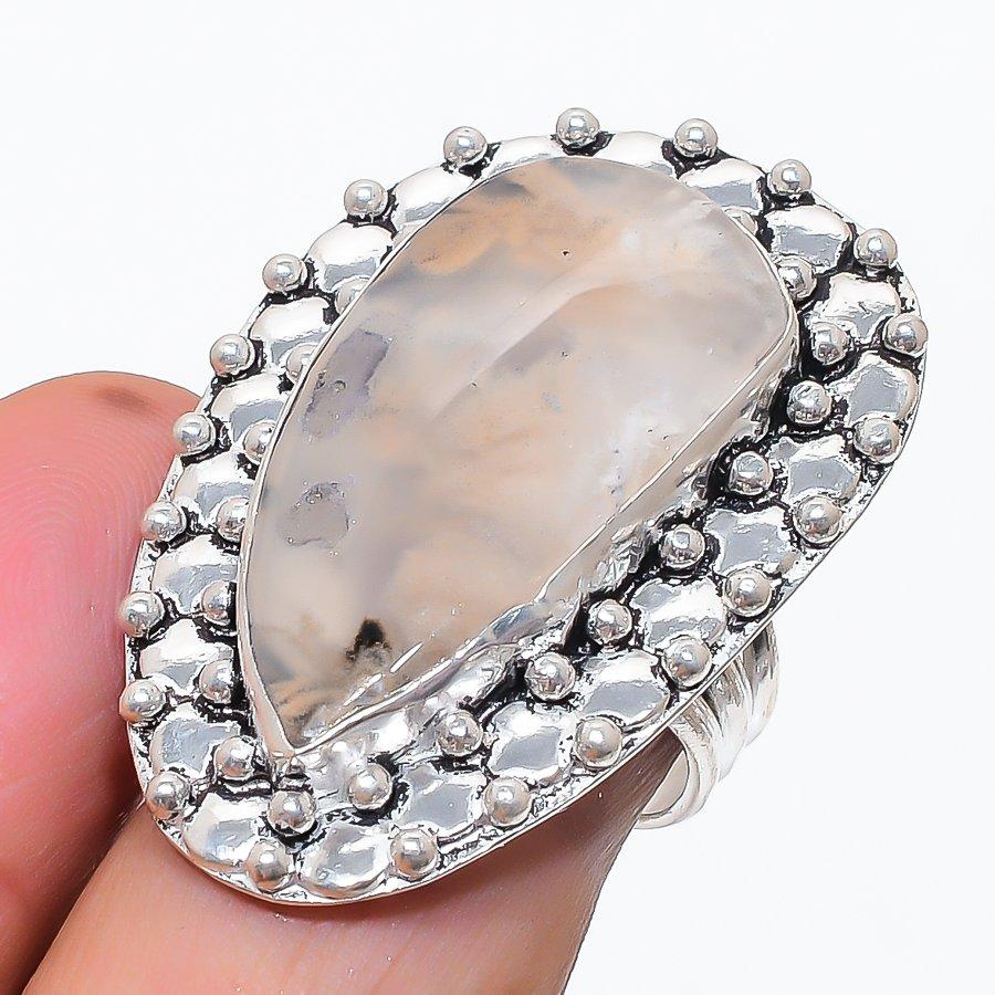 Natural Tube Agate Gemstone 925 Sterling Silver Jewelry Ring Size 8 o1J13