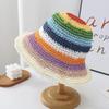 Cappello di Paglia Estivo Coreano con Arcobaleno Fatto a Mano a Falda Larga Protezione Solare per Vacanza al Mare