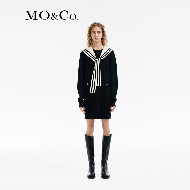 MO&Co. 2024 Spring Merino Wool Blend Shawl Dress with Navy Collar