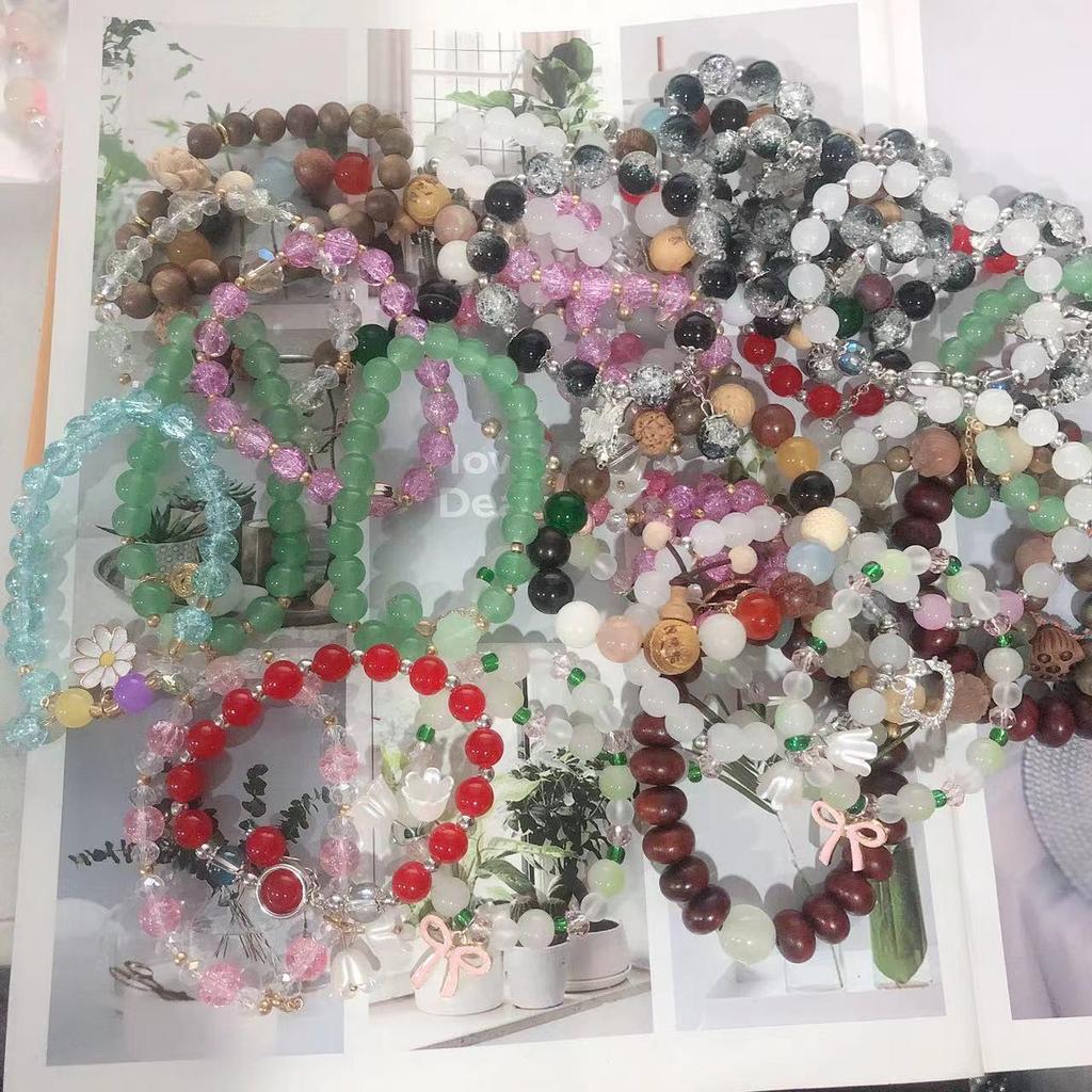 New Women's Mori Style Butterfly Glass Bracelet with Colorful Crackle Beads