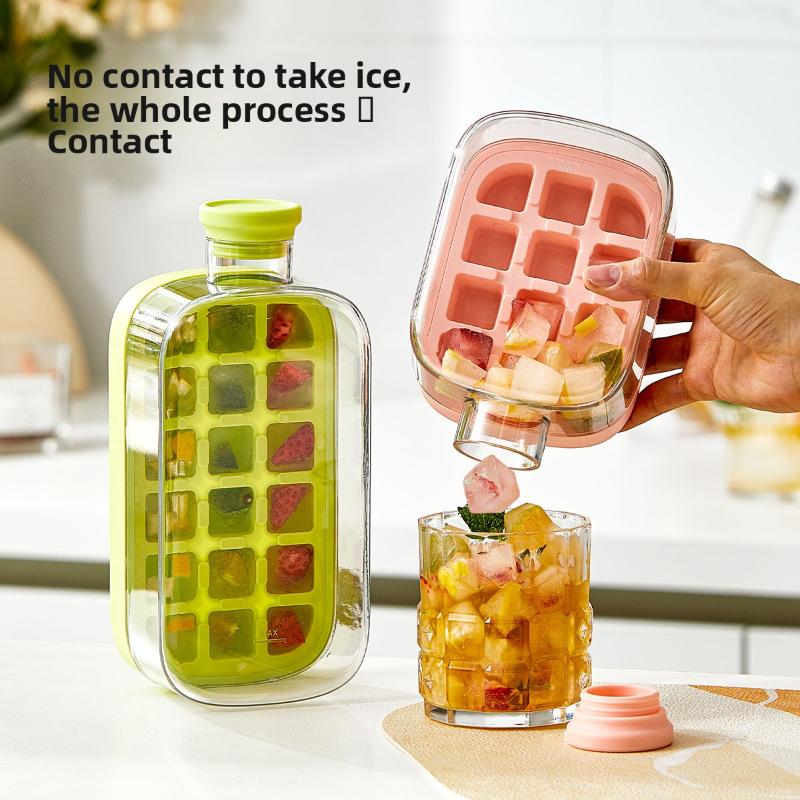 

Portable Silicone Ice Cube Mold Zero-Contact Pressure Reusable Freezer Tray for Whiskey Ice Cream Water Bottle Bar Home Camping