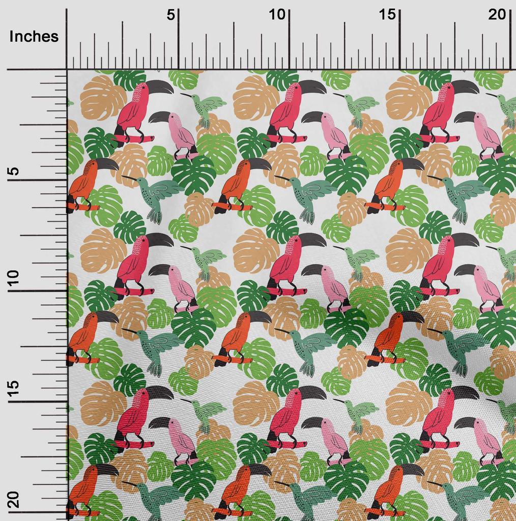oneOone Cotton Flex Aqua Blue Fabric Tropical Floral with Birds Fabric for Sewing Printed Craft Fabric by The Yard 40 Inch
