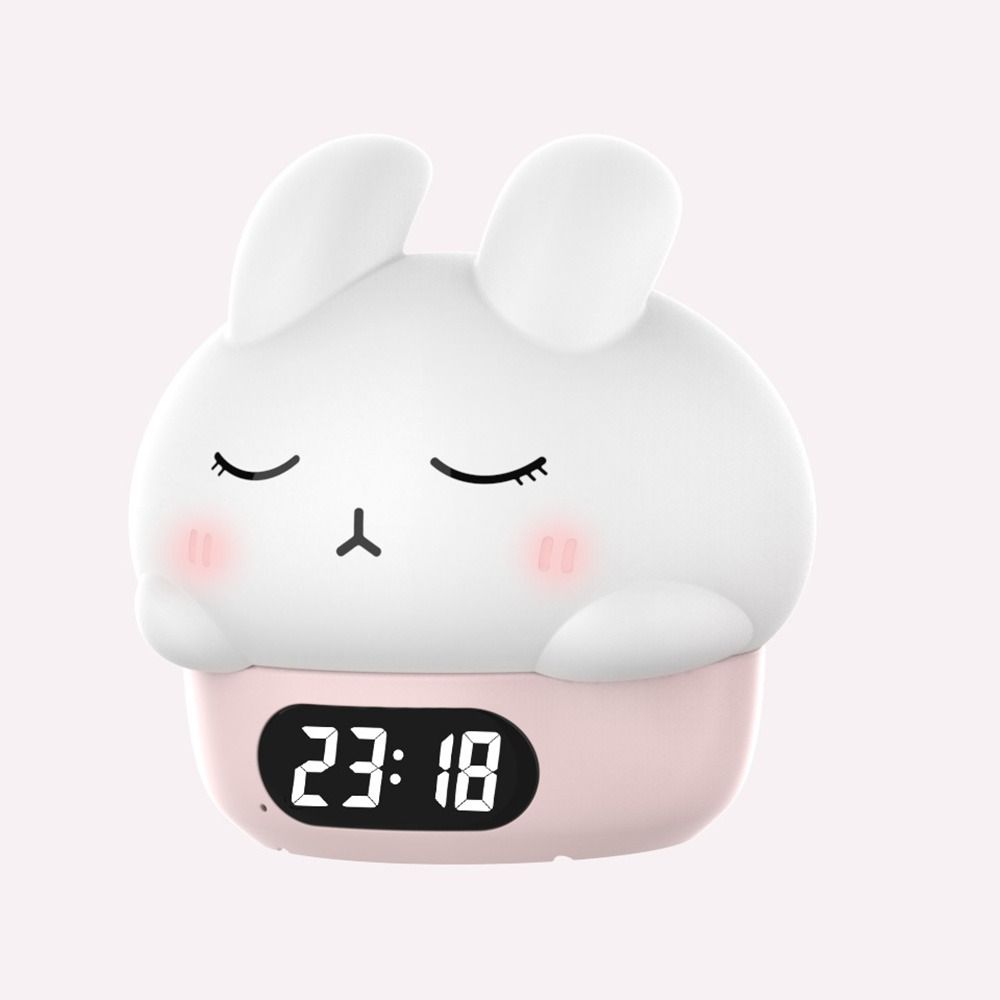 Cute Bunny Night Light Timer Temperature Display Digital Alarm Clock Silicone Digital Display Electronic Desk Clock