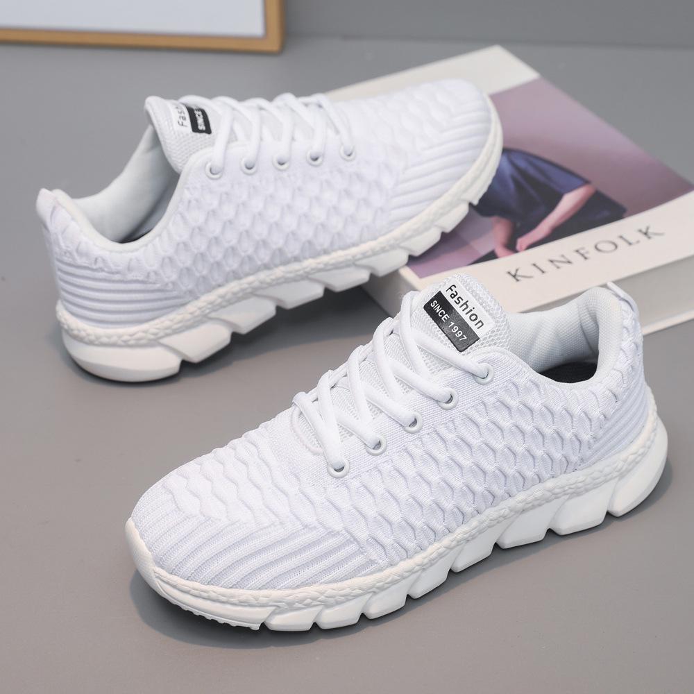 Женские кроссовки Flyknit на толстой подошве, Осень 2026 - Увеличивающие рост, Повседневная белая спортивная обувь