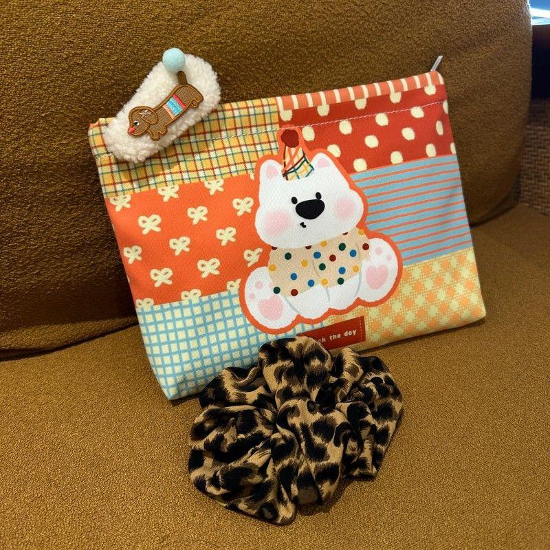 Girly Colorful Background Dog Cosmetic Bag Large Capacity Travel Portable Women  Clutch Pouch Handbag Makeup Storage Bags