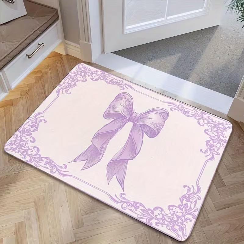Tappetino Rosa a Strisce con Fiocco e Pois Tappeto per Pavimenti Rosa Girly Decorazioni per la Casa Tappeto Morbido Antiscivolo per Ingresso Camera da Letto