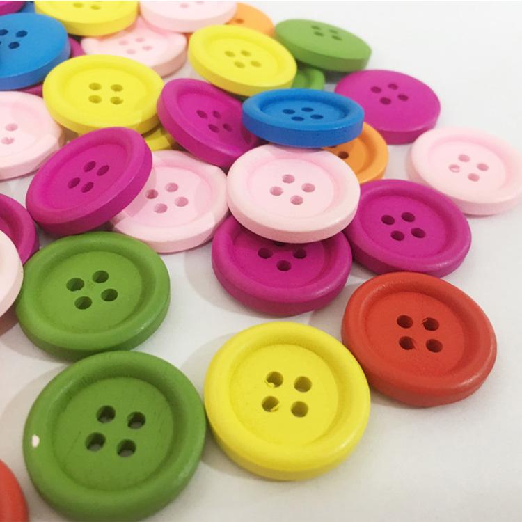 20mm Bulk Stock Plain Simple Style 4 Hole Colored Round Wood Buttons for Clothes Bag