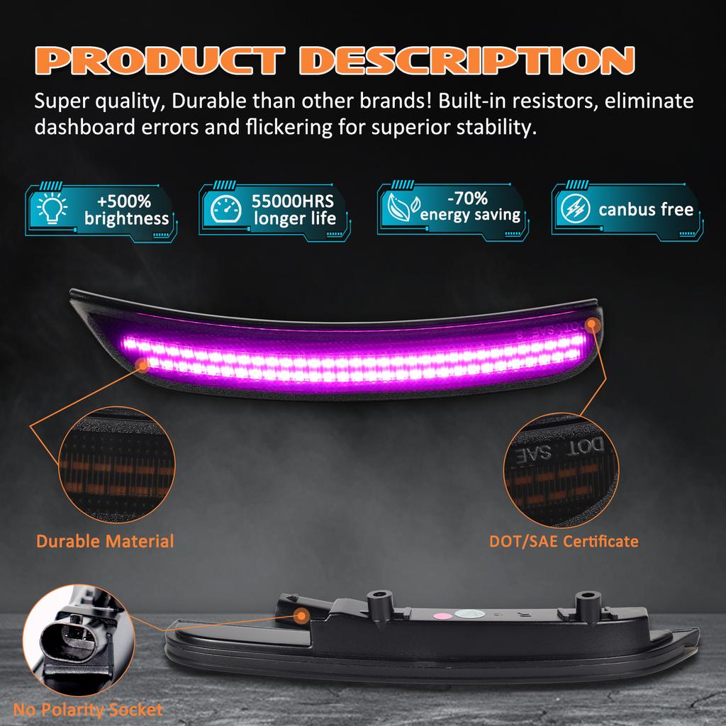 Double Row Purple Front Rear Bumper Lamp LED Scan Dynamic Side Marker Lights for Dodge Charger SRT 15-23 Turn Signal Blinker