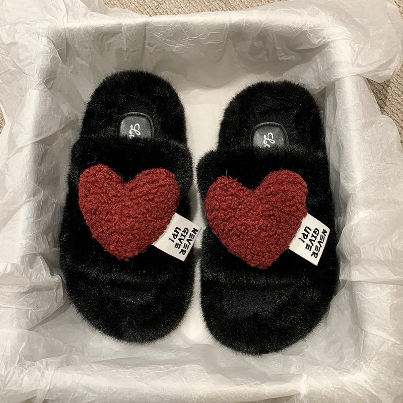 

Премиальные толстоподошвенные пушистые тапочки женские носят новые осенне-зимние интернет-знаменитости плюшевые тапочки на хлопковой подошве с персиковым сердцем 40 чёрный