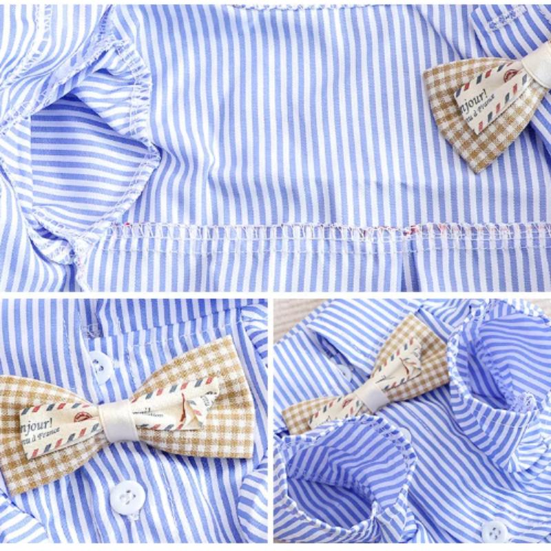 Pet Dog Clothes Bowknot Striped Shirts Thin Summer Blue Fashion Chihuahua Stripe Shirt for Small Dogs Clothing