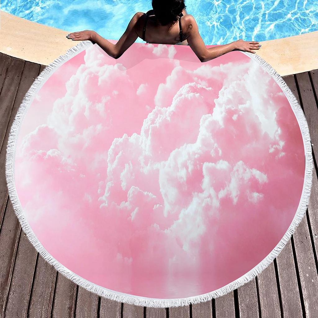 Pastel Aesthetics Round Beach Towel,Absorbent Quick Dry Sand Free Lightweight Travel Camping Bath Towels,Round Throw Blanket