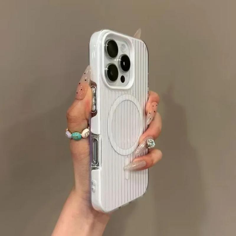 Candy Colour Luggage Striped Magnetic Hard Protect Cases For IPhone 16 15 14 13 Pro Max Shockproof Wireless Charging Phone Cover