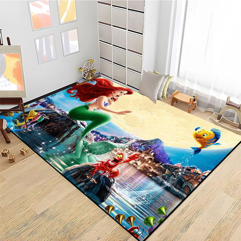 15 Size Little Mermaid Princess 3D Carpet Rugs for Home Living Room Bedroom Sofa Doormat Decor,Kids Area Rug Non-slip Floor Mat