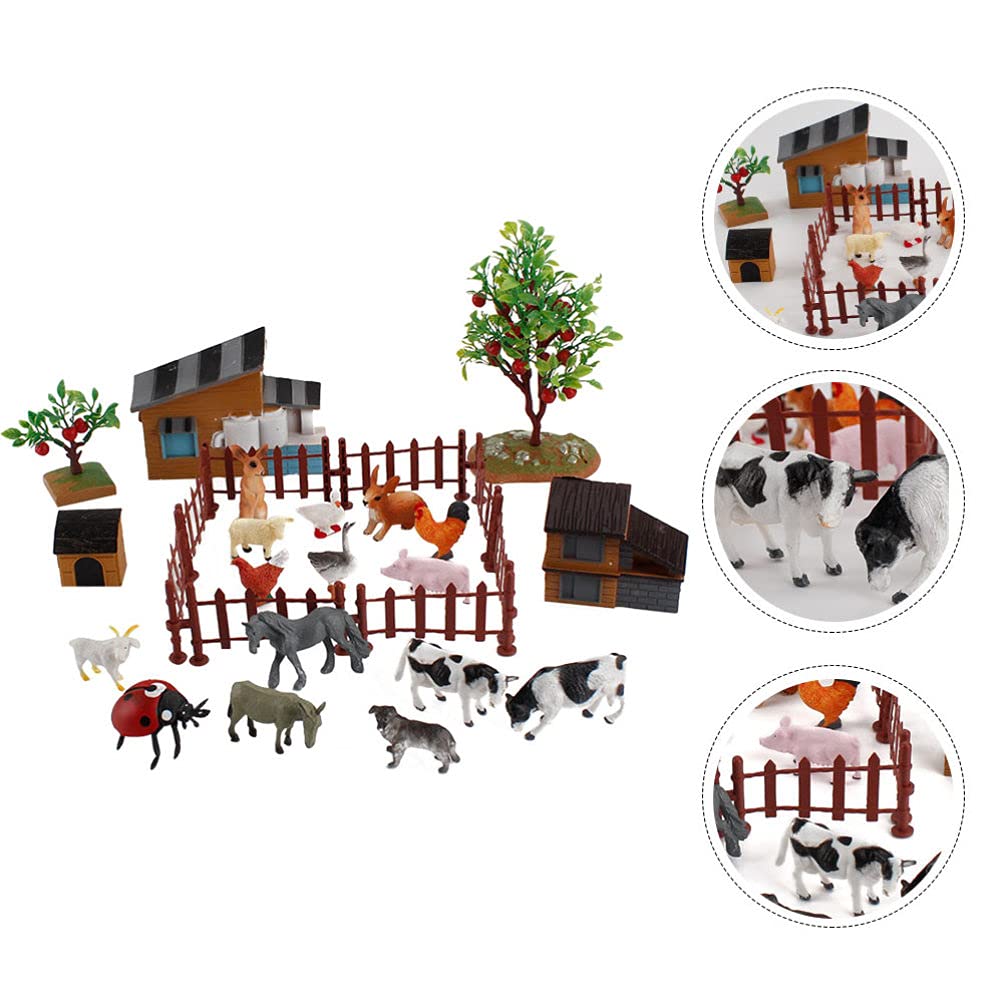PRETYZOOM 28-Pcs Mini Farm Animal Set, Farm Figures, Miniature Farm Model, Educational Toy for Home or School