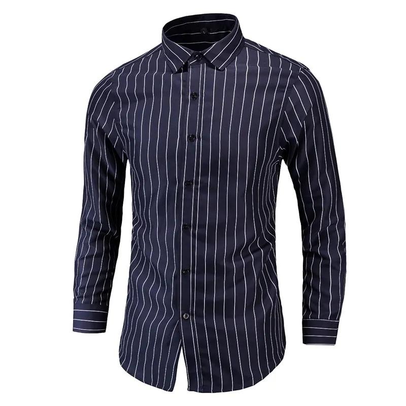 2026 Spring Men Striped Shirt Men Casual Long Sleeve Slim Fit Shirts Korean Base Tops Business Formal Laydown Shirt