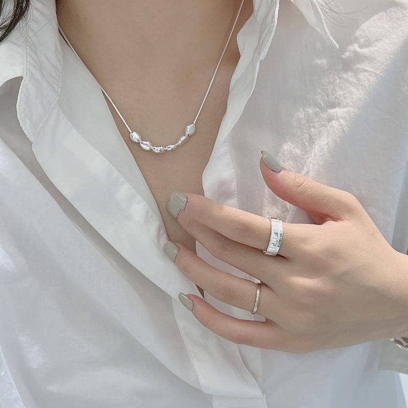 Korean Style Silver Bean Necklace & Bracelet Set - Fashionable S925 Sterling Silver Clavicle Chain