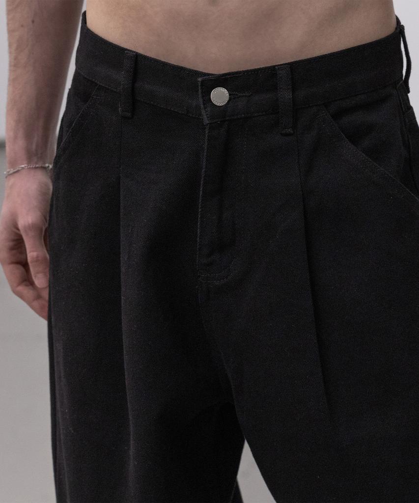 Dekkoloso Washed Cotton One-Pleat Wide Pants [Black]