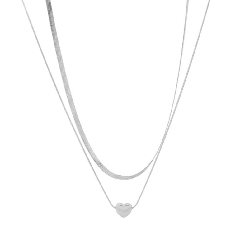 

Double-layer Chain Necklace Stainless Steel Heart Pendant Choker Perfect Gift 1