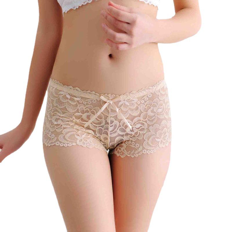Lace Cutout Bowknot Low Waist Seamless Cotton Panties