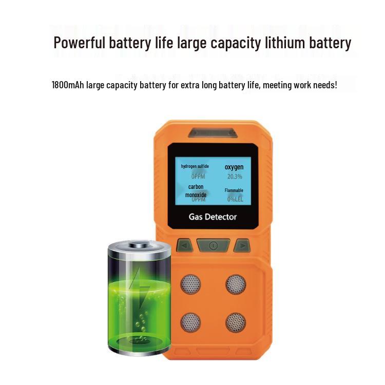 Portable 4-in-1 Gas Detector: Combustible, Oxygen, Hydrogen Sulfide & Carbon Monoxide.