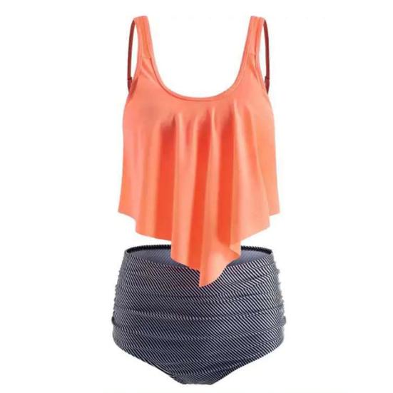 

2 шт./комплект купальник костюм U-образный вырез спинка струящийся подол купальный топ цветочный принт высокая талия S