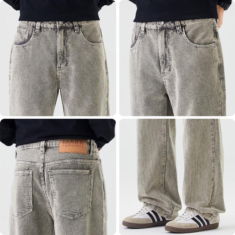 Mark Fairwhale Men's American Retro Loose Straight Leg Washed Denim Jeans