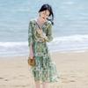 Miracle Waltz Botanical Print Chiffon Midi Dress