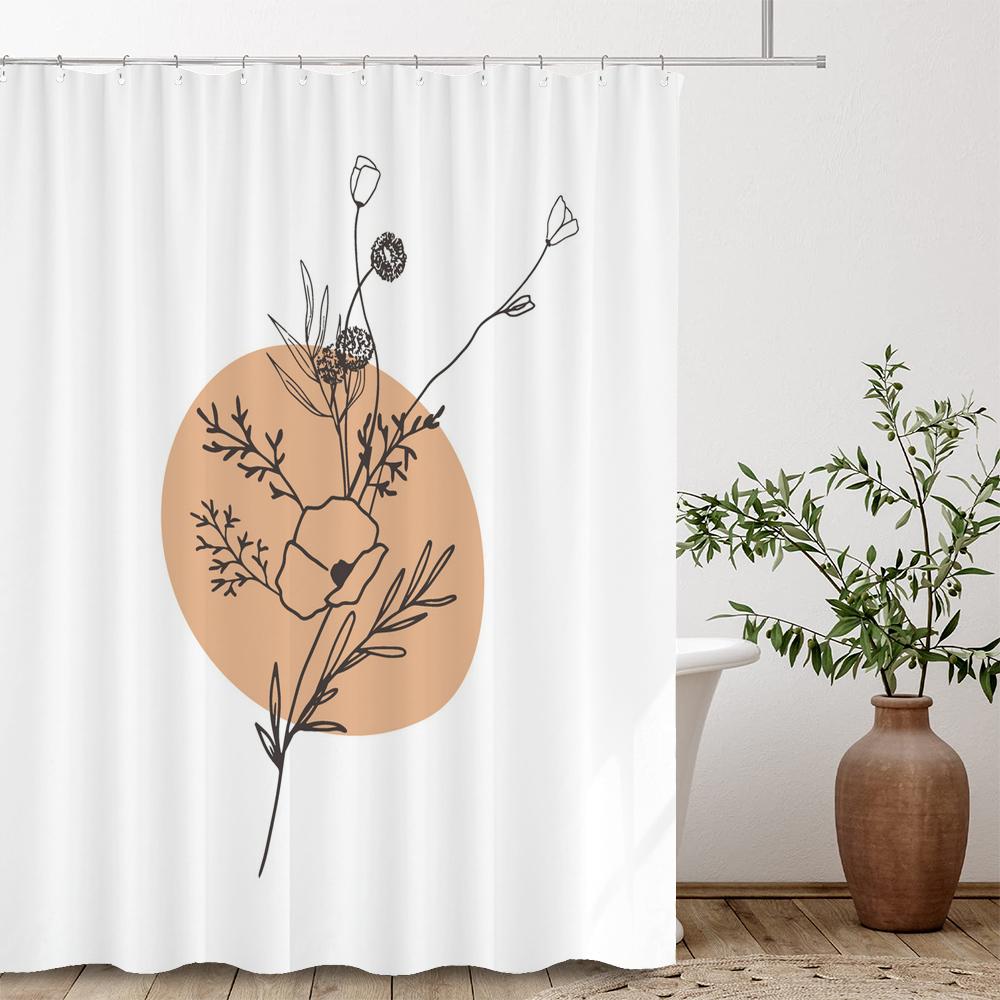 Nordic Abstract Minimalist Flowers Shower Curtain Decor Bathroom Curtain Floral Fabric Hanging Curtain Bathroom Decor With Hooks