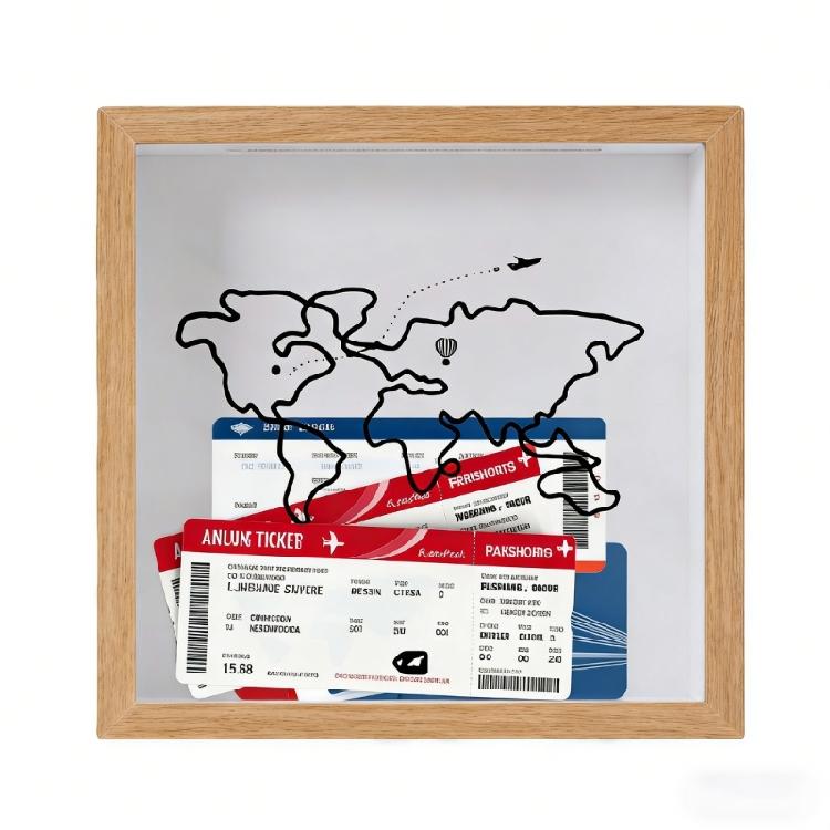 Sturdy Wooden Memory Storage Frame Made To Present Special Event Tickets 20x20cm