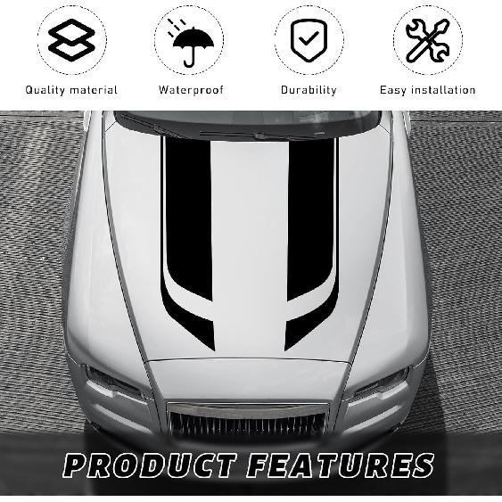 Car Hood Decal Sticker, Racing Stripe Graphic Stickers For Auto Body Skirt Roof Hood Bumper, Automotive Exterior Decoration Vinyl Decal For Car SUV
