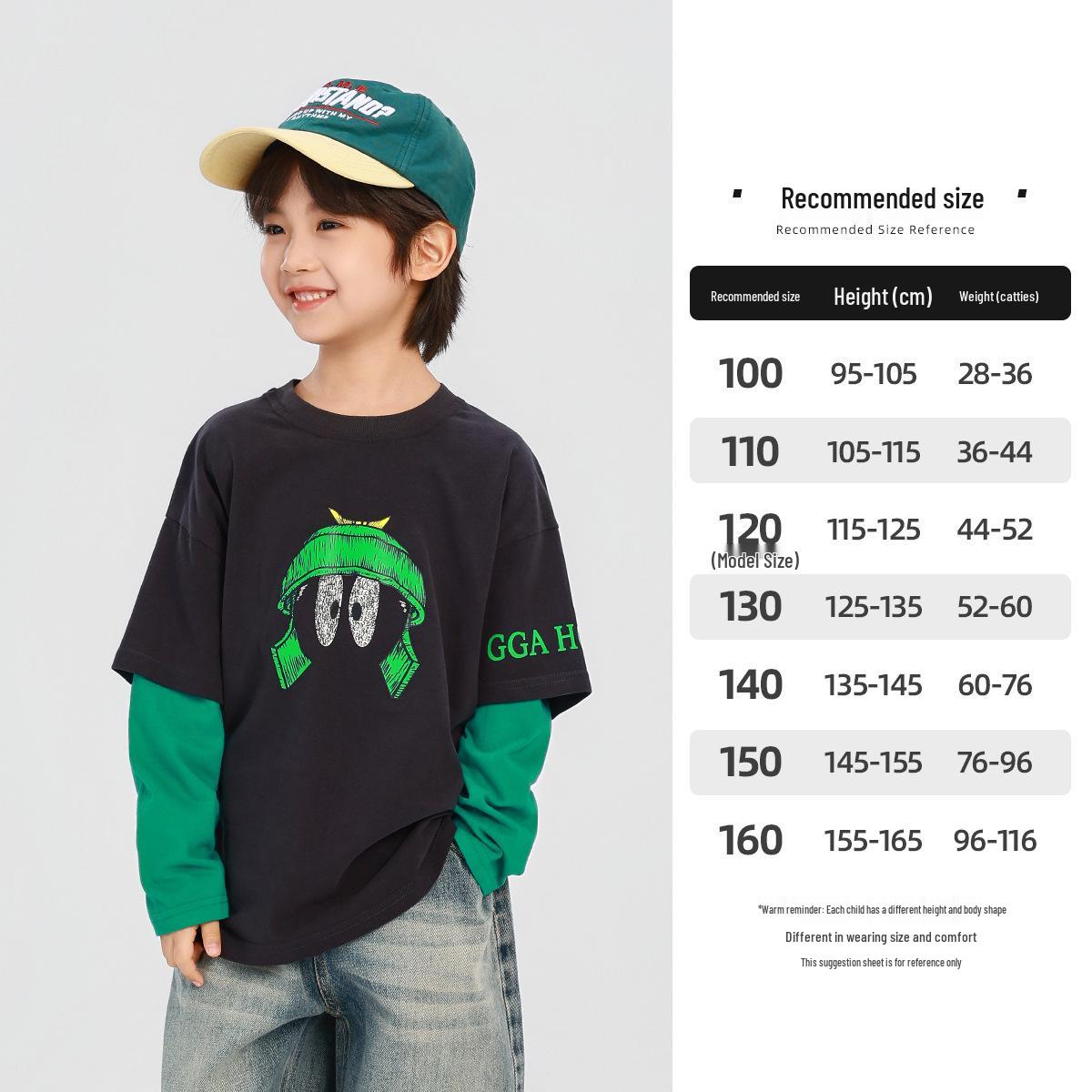 

Boys Pure Cotton Long Sleeve T-Shirt - 2025 Autumn Style for Mid-to-Big Children 130 cm серый