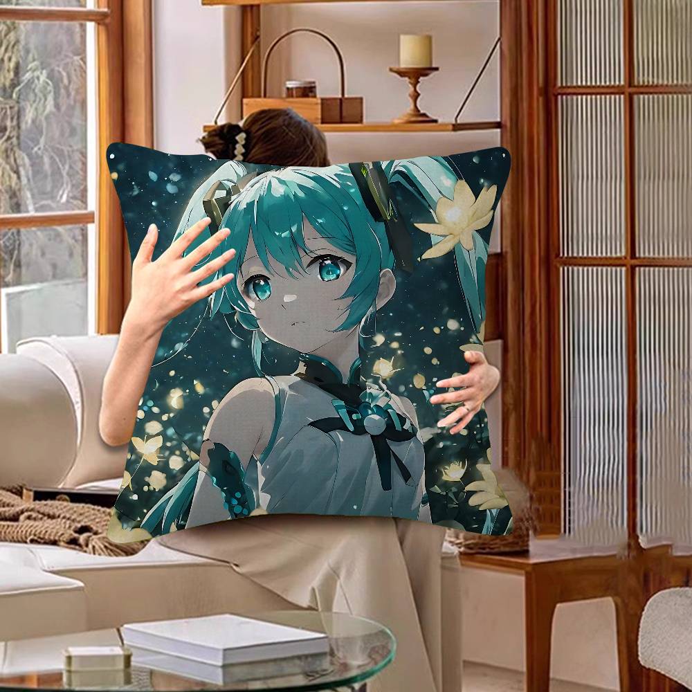 Japanese H-Hatsunes Girl Mikus Pillow Cover Sofa Cushion Cover Home Room Decoration Children Gift