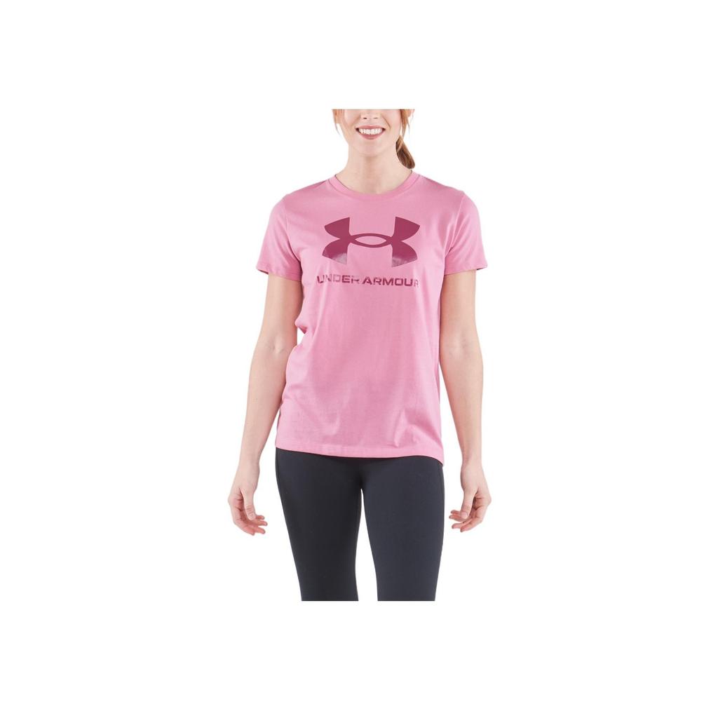 Under Armour Solid Color Letter Logo Print Round Neck Casual Breathable Short Sleeve T-Shirt Women Tops Pink 1356305-680