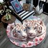 White Tiger Round Area Rug,Carpet Rug for Living Room Bedroom Sofa Playroom Decor,Non-slip Floor Mat