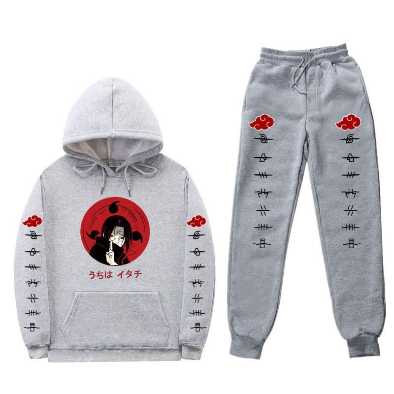 Mens Naruto Inspired Fleece-Lined Hooded Sweatshirt Jogger Set Casual Sportswear Winter