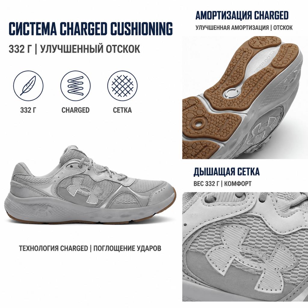 Under Armour Charged Vantage 2 Comfortable Versatile Low-Top Lifestyle Casual Shoes Men sneaker Silver 3028445-099