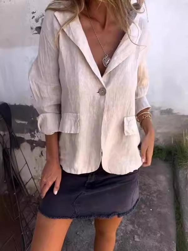 2024 Early Autumn Women's Plus Size Loose Cotton Linen Blazer with Notch Lapel Buttons