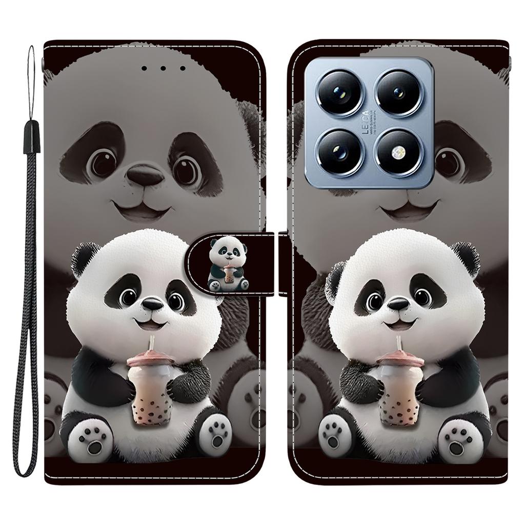 For Xiaomi 14T Leather Case Stand Wallet Pattern Printing Phone Cover with Wrist Strap