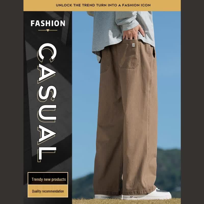 Yalu Men's Summer Casual Loose Straight-Leg Cotton Jeans