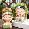 Cute Resin Girl Face Planter Pot Nordic Style Realistic Fairy Flowerpot Cartoon Succulent Planter Pot Kitchen