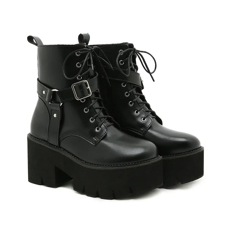 Fashion Dark Fashion Rivets Boots Women Vintage Gothic Girls Platform Shoes Sexy Chain Wedge Thick Bottom Dance Boots Plus Size