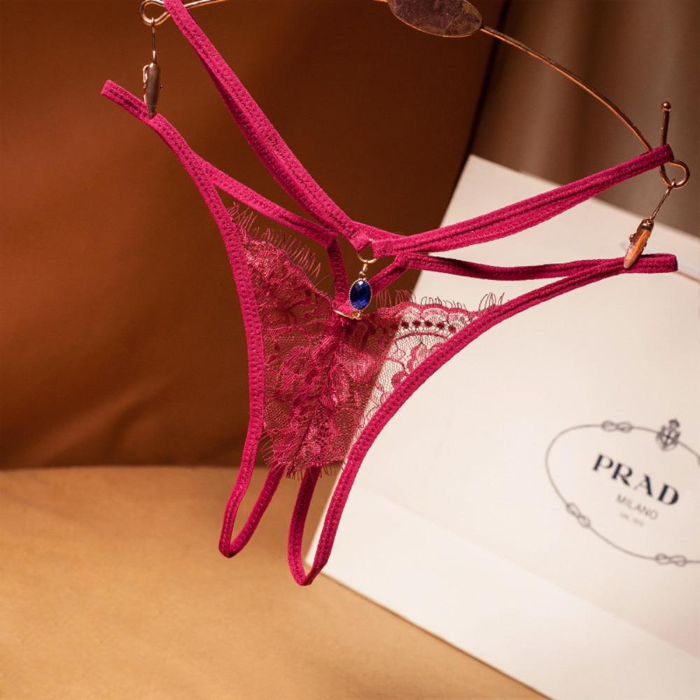 Light Luxury Lace Sexy Thong Women's Cross Strap Ultra-thin Hollow Temptation Panties Hot Open T Pants 2225