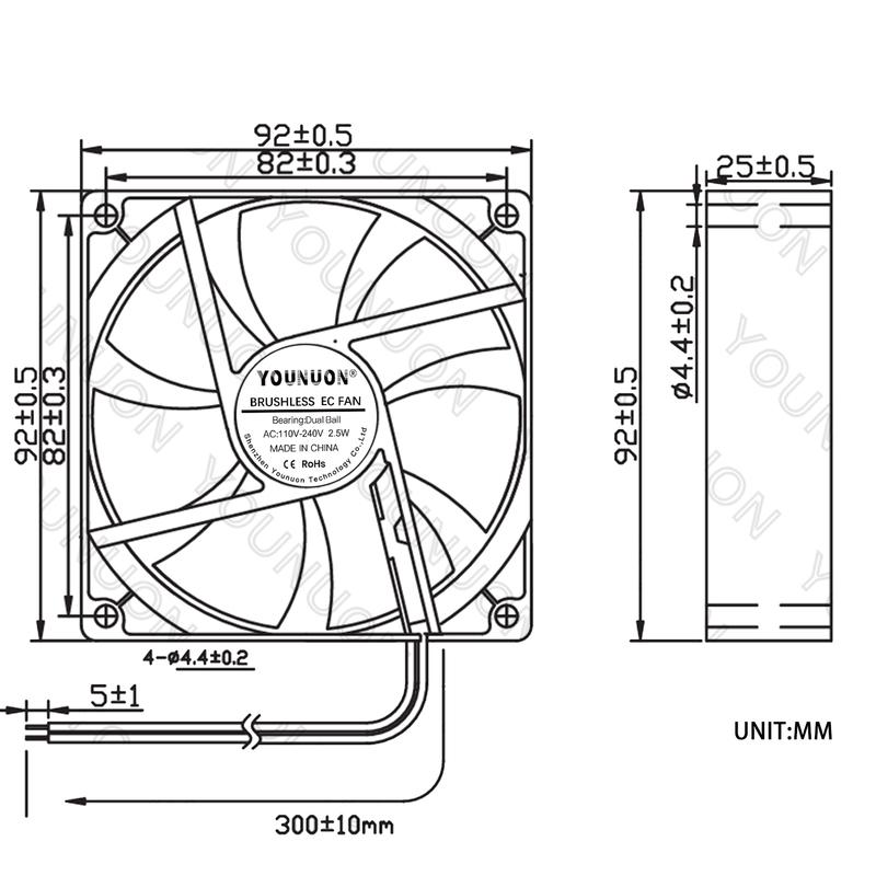 YOUNUON Dual Ball 92mm 9225 EC Brushless Fan AC 110V 115V 120V 220V 240V Axial Fan 92mm x 92mm x 25mm Comes with Srews/Grill