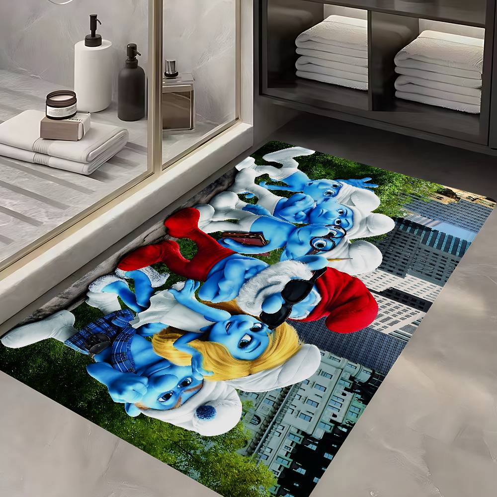 Cartoon S_Smurfs Floor Mat Rectangle Anti-slip Home Soft Badmat Front Door Indoor Outdoor Mat el Decor Mat