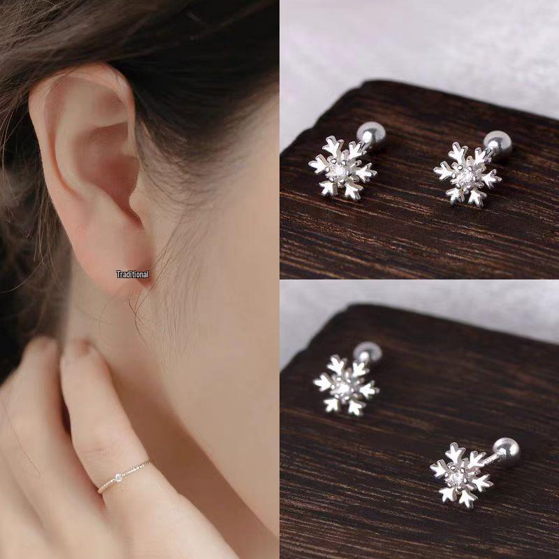 Korean Snowflake Ear Studs: Minimalist Christmas Earrings for Women