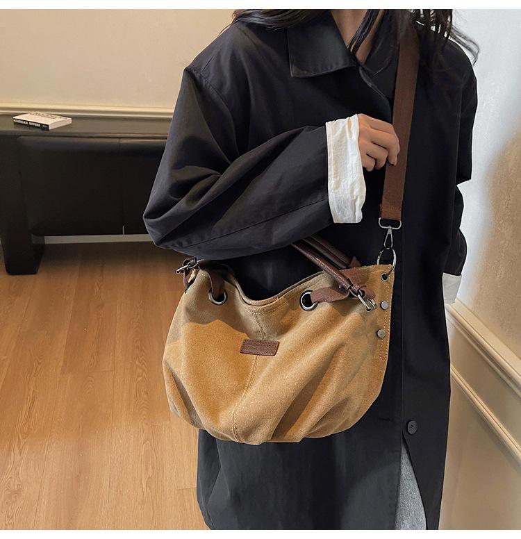 Womens Retro Tote Japanese Canvas Largecapacity Handbag For Lazy Commute Workwear Crossbody Shoulder Bag