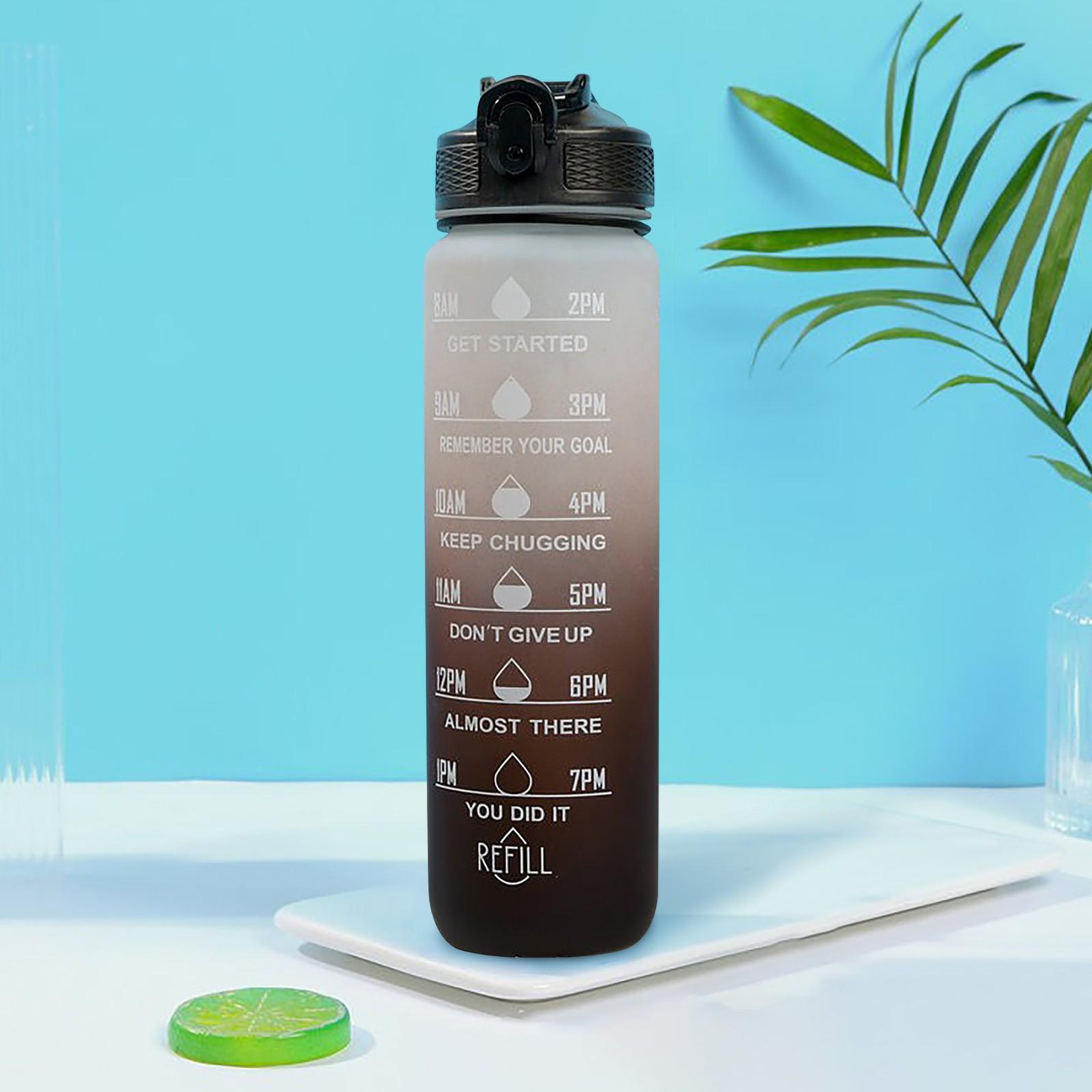 

Мотивационная бутылка для воды для фитнеса и спорта, 32 унции/1000 мл, с маркером времени и соломинкой, большая, с широким горлышком, герметичная, прочная One Size белый