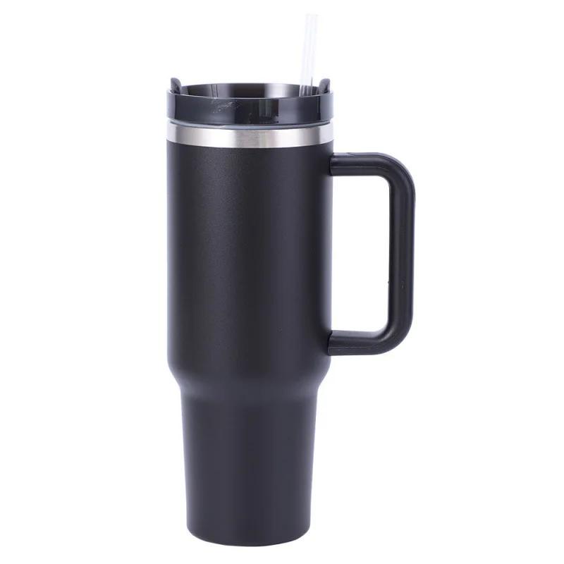 40oz Stainless Steel Handle Cup Double-layer Thermos Cup Sport Kettle for Men and Women Vacuum Cold-insulated Car Cup with Straw
