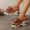 Fashion Wedge Thick-Soled Women's Sandals 2025 Summer Rivet Belt Buckles Bow Shoes Platform Slippers Open-Toe Slip On Sandalias De Mujer